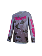 Alpinestars Jeugd Fluid Lone Jersey 2027, motorcrossjersey voor jeugd, grijs camo en paars, vochtafvoerend polyfabric.