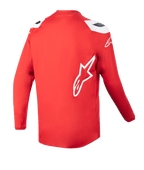 Alpinestars Jeugd 2023 Racer Narin Jersey, motorcross shirt, Mars Rood en wit, achteraanzicht met verlengde achterzoom, wit Alpinestars sterlogo op de zijkant, hoogwaardige off-road kleding