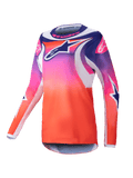 Alpinestars 2025 Stella Fluid Wurx Jersey, dames motorcross shirt, paars, roze en oranje kleurverloop met donkerblauwe en witte ster-graphics, atletische pasvorm met lange mouwen, ronde hals, technische off-road kleding