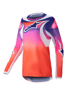 Alpinestars 2025 Stella Fluid Wurx Jersey, dames motorcross shirt, paars, roze en oranje kleurverloop met donkerblauwe en witte ster-graphics, atletische pasvorm met lange mouwen, ronde hals, technische off-road kleding