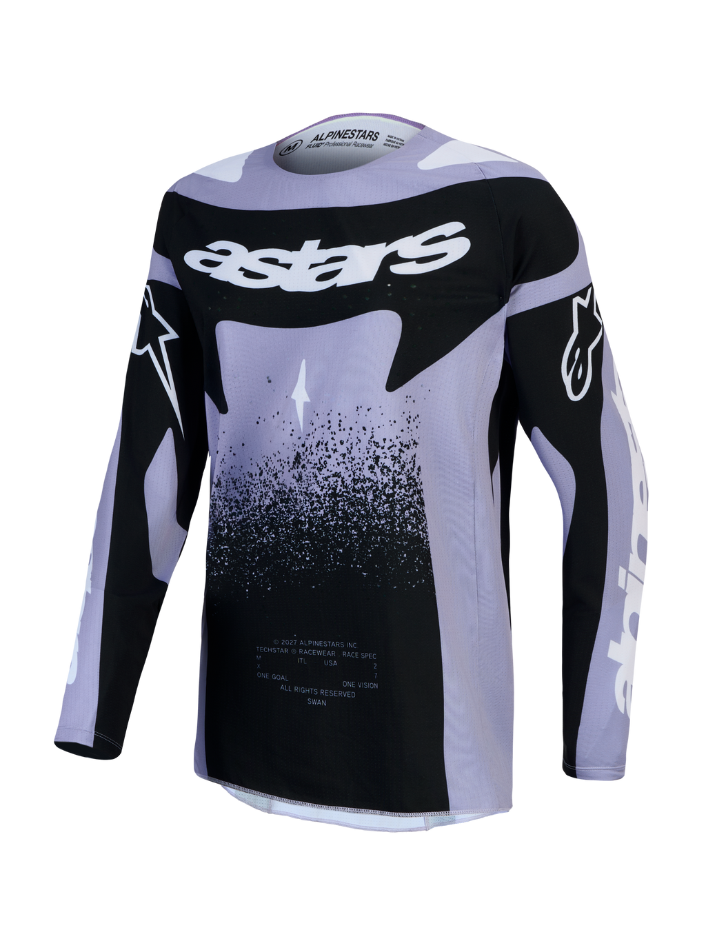 Alpinestars Stella Techstar Swan Jersey, women's motocross racing top in light violet and black with Swan graphics.