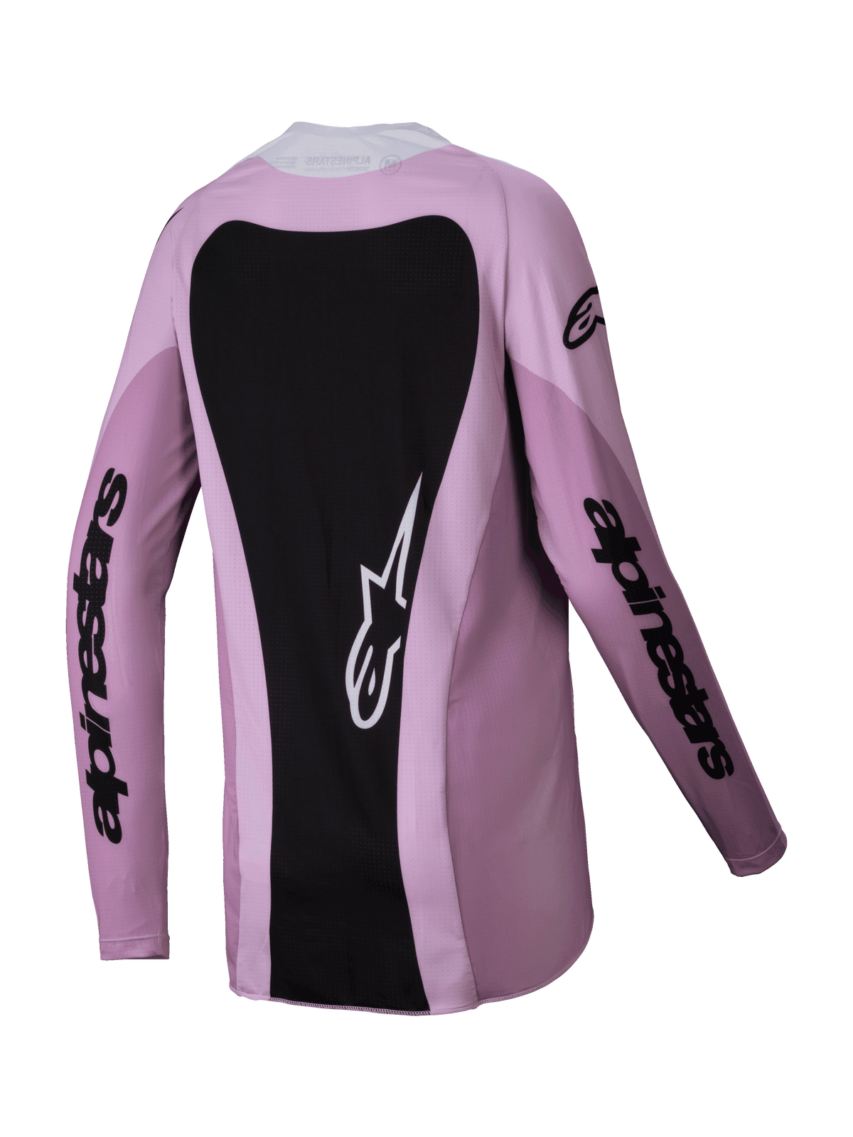 Alpinestars 2025 Stella Techstar Melt Jersey voor dames, motocross shirt, Blush Black, achteraanzicht met een groot zwart paneel met een wit sterlogo, lange mouwen met zwarte merknaam, hoogwaardige off-road kleding voor dames