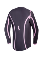 Alpinestars Stella Fluid Apex V2 Women's Motocross Jersey, Graystone and Old Pink, back view with extended rear coverage.