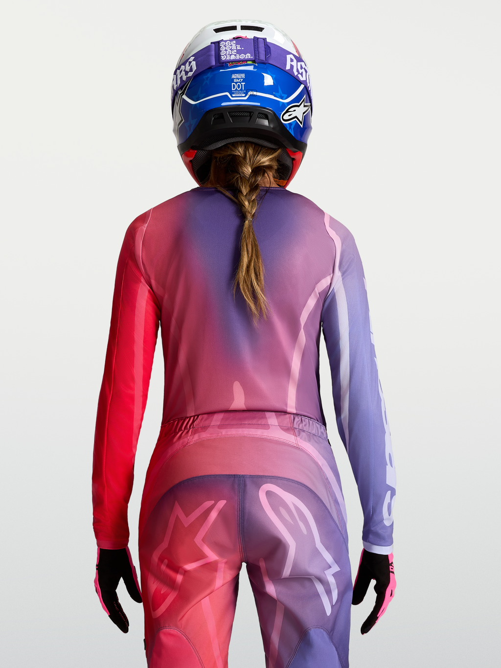 Alpinestars Stella Fluid Kepler jersey, dames motorcrosskleding, paars en rood, achteraanzicht, vochtafvoerend polyfabric.
