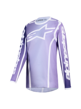 Alpinestars 2026 Woman Stella Fluid Apex Jersey, Motocross Jersey, Violet and White, featuring a large white Alpinestars star logo on the chest and white branding on the sleeves, athletic long-sleeve design for off-road performance