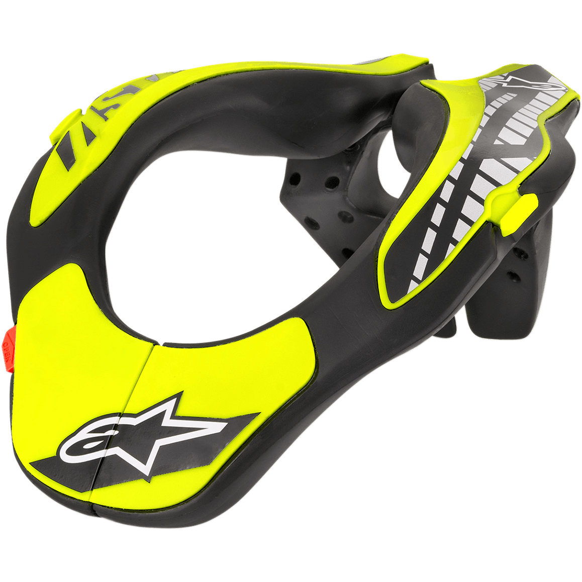Alpinestars Youth Neck Support, motorcross nekbeschermer, zwart en fluogeel, voorzien van een ergonomisch geprofileerd frame met Alpinestars ster-logo, lichtgewicht constructie voor motorcross- en off-roadbescherming voor jongeren