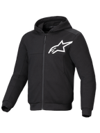Alpinestars Chrome V2 Sport Hoodie, black and white men's urban riding jacket, aramidic reinforced tech fleece, CE certified.