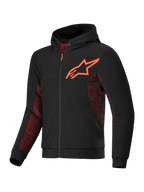 Alpinestars Chrome Air Sport Hoodie, motorjas voor stadsritten, zwart en rood fluo, met tech fleece en airflow mesh-panelen