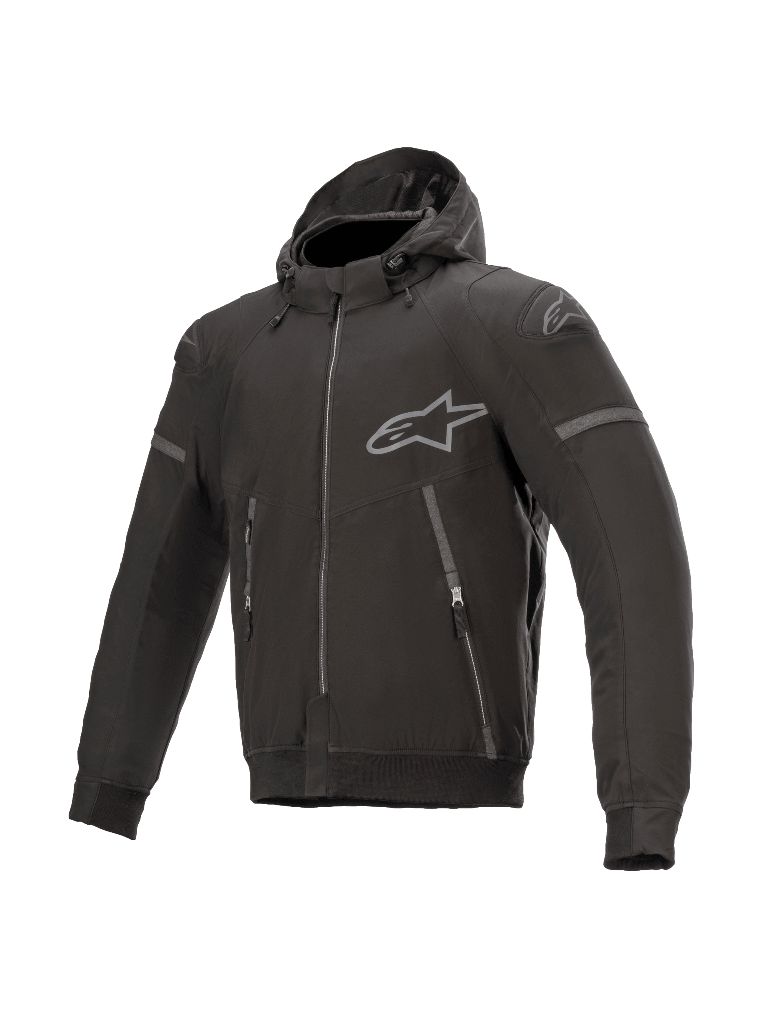 Alpinestars Sektor Tech V2 hoodie, zwarte heren-motorjas voor urban road, CE-gecertificeerd met een windbestendige schaal.