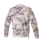 Alpinestars Legit Crew Fleece, motorpullover, Light Gray Camo, achteraanzicht, camouflagepatroon in grijstinten en beige, geribbelde kraag en zoom, zijritsen, casual stedelijke motorkleding
