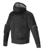 Alpinestars Moflow Air Tech Hoodie, motorjas voor heren, zwart, achteraanzicht met volledige mesh-constructie met hoge dichtheid, geïntegreerde mesh capuchon en beschermende elleboogpanelen, ontworpen voor maximale ventilatie en stedelijke stijl
