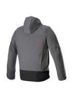Alpinestars Neo waterdichte hoodie, urban herenmotorjas, grijs en zwart, softshell achteraanzicht met verticale branding.