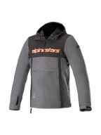 Alpinestars Sherpa hoodie, grijze en zwarte urban motoranorak voor heren, winddichte softshell met rood logo.