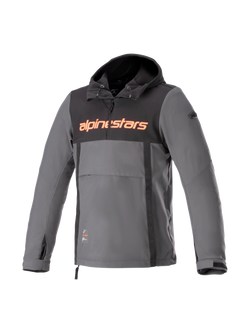Alpinestars Sherpa Hoodie, gray and black urban motorcycle anorak, windproof softshell with red logo.