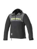 Alpinestars Sherpa hoodie, winddichte softshell urban motorjas voor heren, grijs en zwart met geel fluo logo.