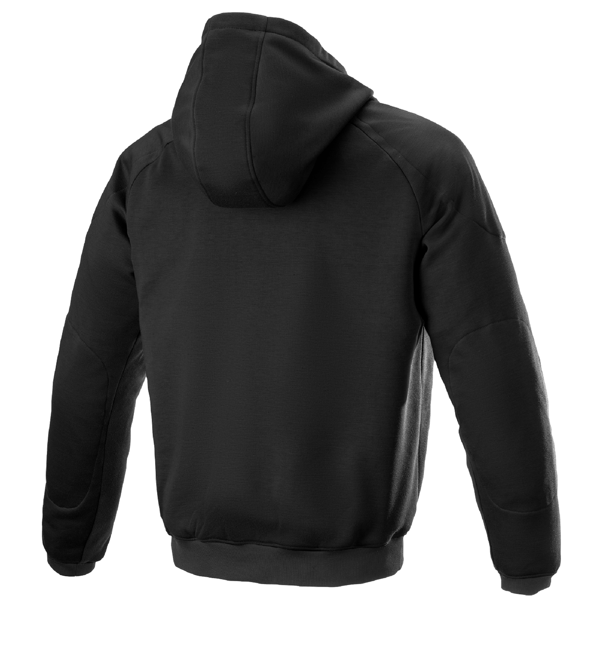 Alpinestars Ageless Hoodie, urban motorjas, zwart, achteraanzicht, casual textielontwerp met capuchon en geribbelde manchetten, anatomisch geprofileerd voor stedelijk rijden.