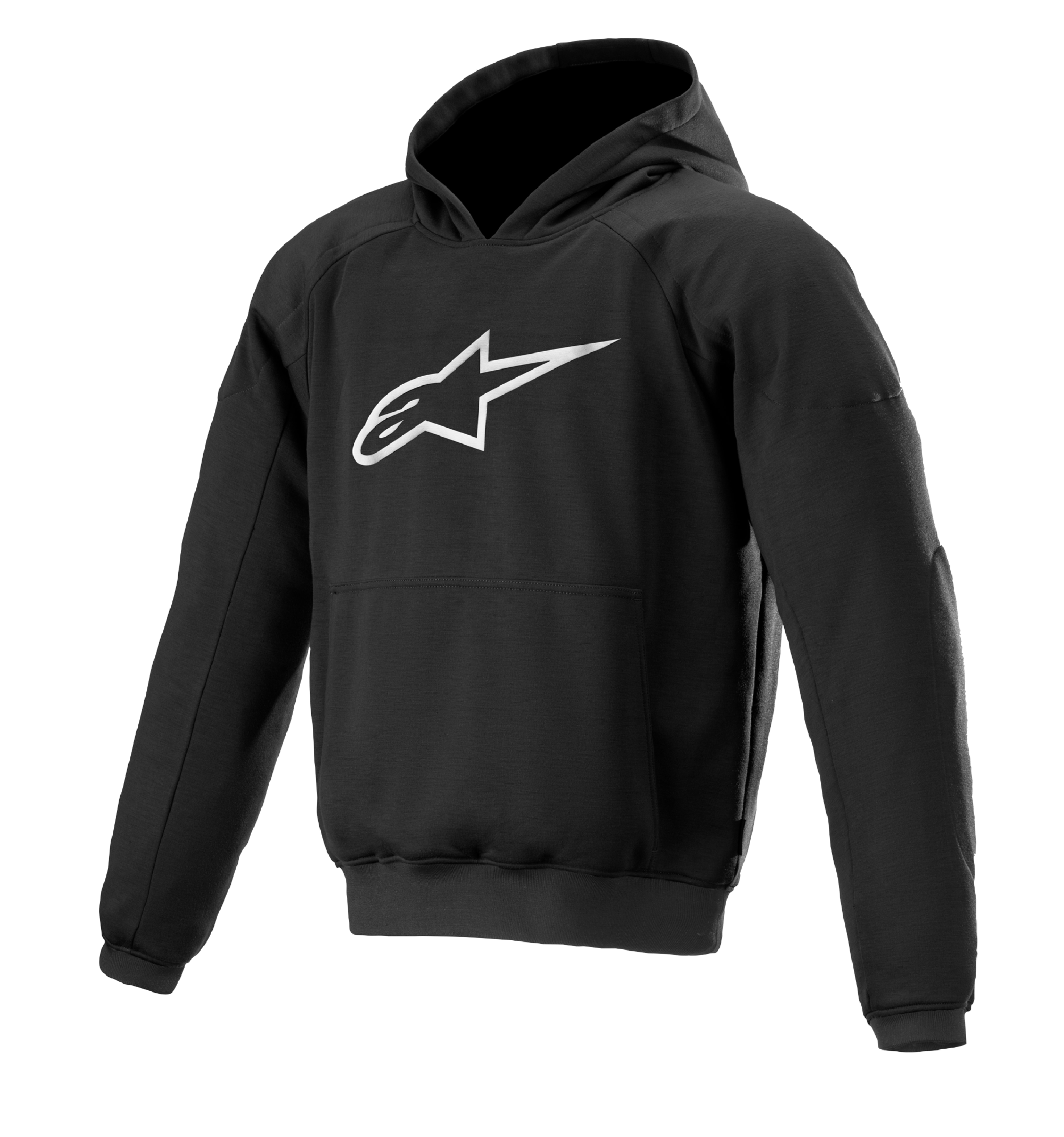 Alpinestars Ageless Hoodie, urban motorhoodie, zwart met wit sterlogo, pullover model met kangoeroezak, geribbelde manchetten en zoom, casual op motorsport geïnspireerd design