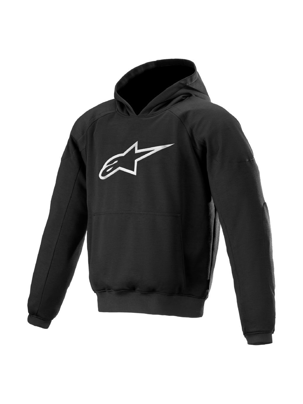 Alpinestars Ageless Hoodie, urban heren-motorjas, zwart met wit logo, textiel met Nucleon-bescherming.
