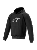Alpinestars Ageless Hoodie, urban heren-motorjas, zwart met wit logo, textiel met Nucleon-bescherming.