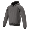 Alpinestars Ageless Hoodie, urban motorhoodie, asfalt melange grijs met zwarte manchetten, sterlogo in reliëf op de borst, kangoeroezak aan de voorzijde, beschermende casual motorkleding