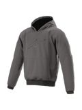 Alpinestars Ageless Hoodie, grijze urban motorhoodie met Nucleon-protectors, casual textiel motorjas voor stedelijk gebruik.