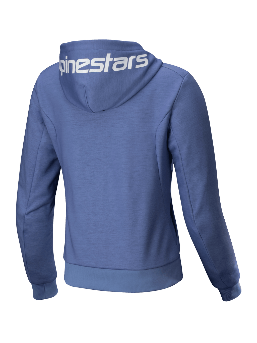 Alpinestars Stella Chrome V2 Sport Hoodie, blauwe dames motorjas van tech fleece met wit logo op de capuchon.