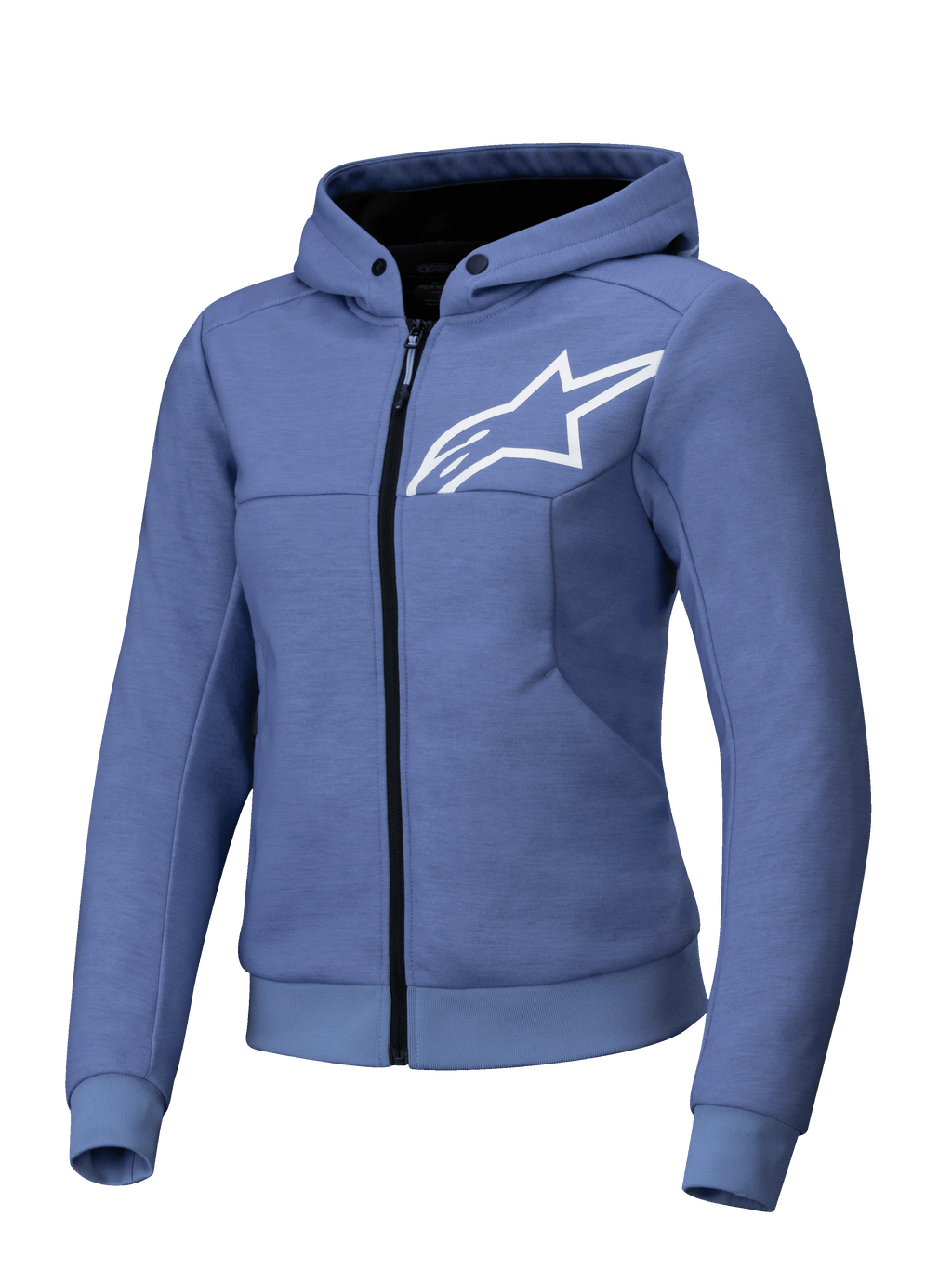 Alpinestars Stella Chrome V2 Sport Hoodie, dames motorjas, blauw en wit, tech fleece, CE-gecertificeerd Klasse A.