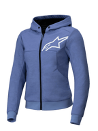 Alpinestars Stella Chrome V2 Sport Hoodie, dames motorjas, blauw en wit, tech fleece, CE-gecertificeerd Klasse A.