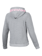 Alpinestars Stella Chrome V2 Sport Hoodie, women's urban motorcycle gear in gray heather and pink fluo, tech fleece.