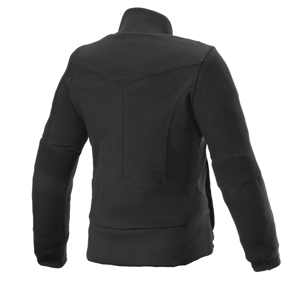 Alpinestars Banshee Fleece voor dames, motorjas voor dames, zwart, achteraanzicht, casual fleececonstructie met geribbelde elleboogpanelen en onderzoom, anatomisch geprofileerd ontwerp