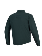 Alpinestars Bryon Water Resistant Overshirt, Dark Emerald, achteraanzicht, waterbestendige motorjas van gewaxt canvas, voorzien van geborduurd logo op de bovenrug, ophanglus op de rug en een langer rugprofiel voor extra dekking