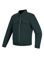 Alpinestars Bryon Water Resistant Overshirt, motorjas, donker emerald groen, op workwear geïnspireerd ontwerp van gewaxt canvas, twee cargozakken op de borst, metalen D-ring en een ritssluiting over de volledige lengte aan de voorzijde.