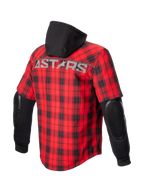 Alpinestars MO.ST.EQ Tartan Shirt, rood-zwarte urban motorjas voor heren met zichtbare elleboogbescherming en vaste capuchon.