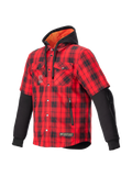 Alpinestars MO.ST.EQ Tartan Shirt, urban herenmotorjas, rood en zwart geruit, met hoodie en CE-gecertificeerde bescherming.