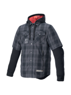Alpinestars MO.ST.EQ Tartan Shirt, grijs en zwart geruit motorovershirt, urban stijl met rode capuchonvoering en bescherming.