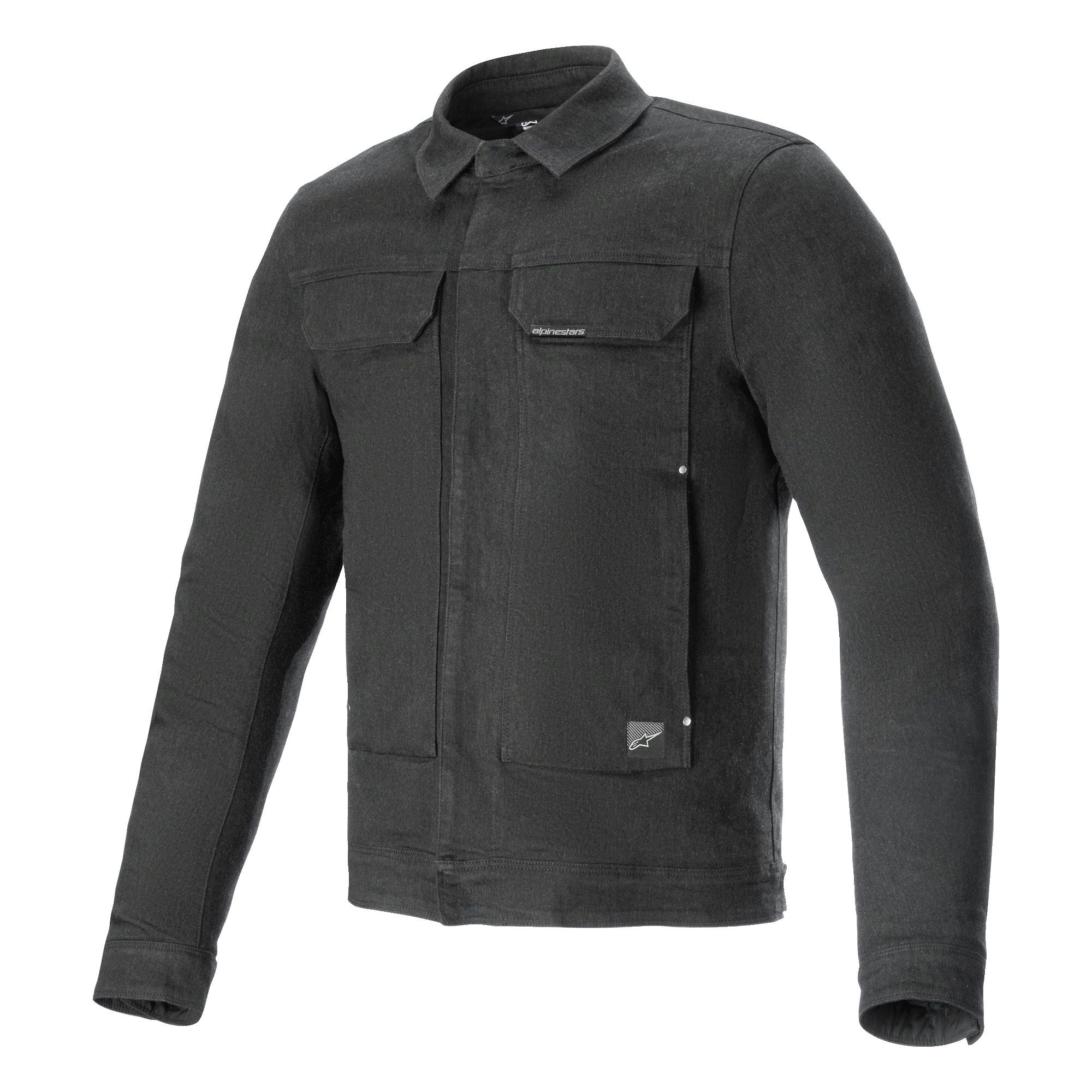 Alpinestars Garage Jacket, motorjas, Smoke Gray, stretch katoenen denim met lange mouwen en een op werkkleding geïnspireerd silhouet, voorzien van borstzakken en subtiele logo-patches, urban casual beschermende kleding