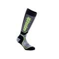 Alpinestars Youth MX Plus sokken, motorcross rijsokken voor de jeugd, zwart, grijs en geel fluo, kniehoog performance-ontwerp met geribbelde constructie en Alpinestars-logo, voor off-road motorraces