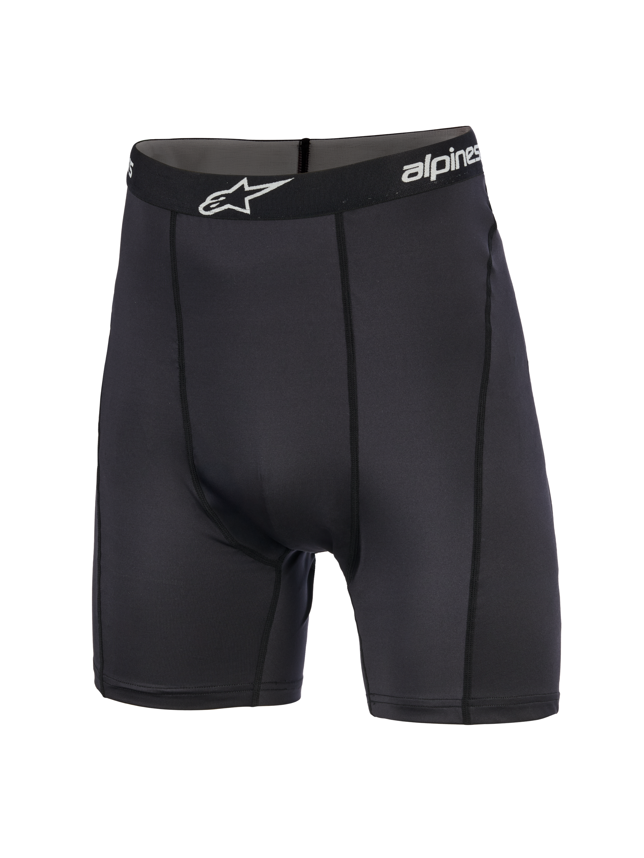 Alpinestars MX Boxer, motocross-boxershort, zwart, voorzien van een elastische tailleband met wit logo, technische stretchstof met platte naden, ontworpen als een performance basislaag voor off-road racing.