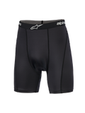 Alpinestars MX Boxer Padded, Motocross Base Layer, Black, compression shorts featuring a branded elastic waistband with white logo, vertical flat-profile stitching, and smooth-knit stretch fabric designed for off-road riding comfort
