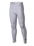 Alpinestars ZX Evo V3 Bottom, witte auto racing basislaag, vlamvertragende compressie-legging, voorzien van Alpinestars-logo op de elastische tailleband en certificeringslabels, lichtgewicht stretchstof voor motorsportprestaties