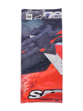 Alpinestars Buff Ignite Neck Tube, multifunctionele nekwarmer, zwart en felrood met witte details, voorzien van grote stergrafiek, Alpinestars- en Buff-logo's, sportief ontwerp voor motorrijden