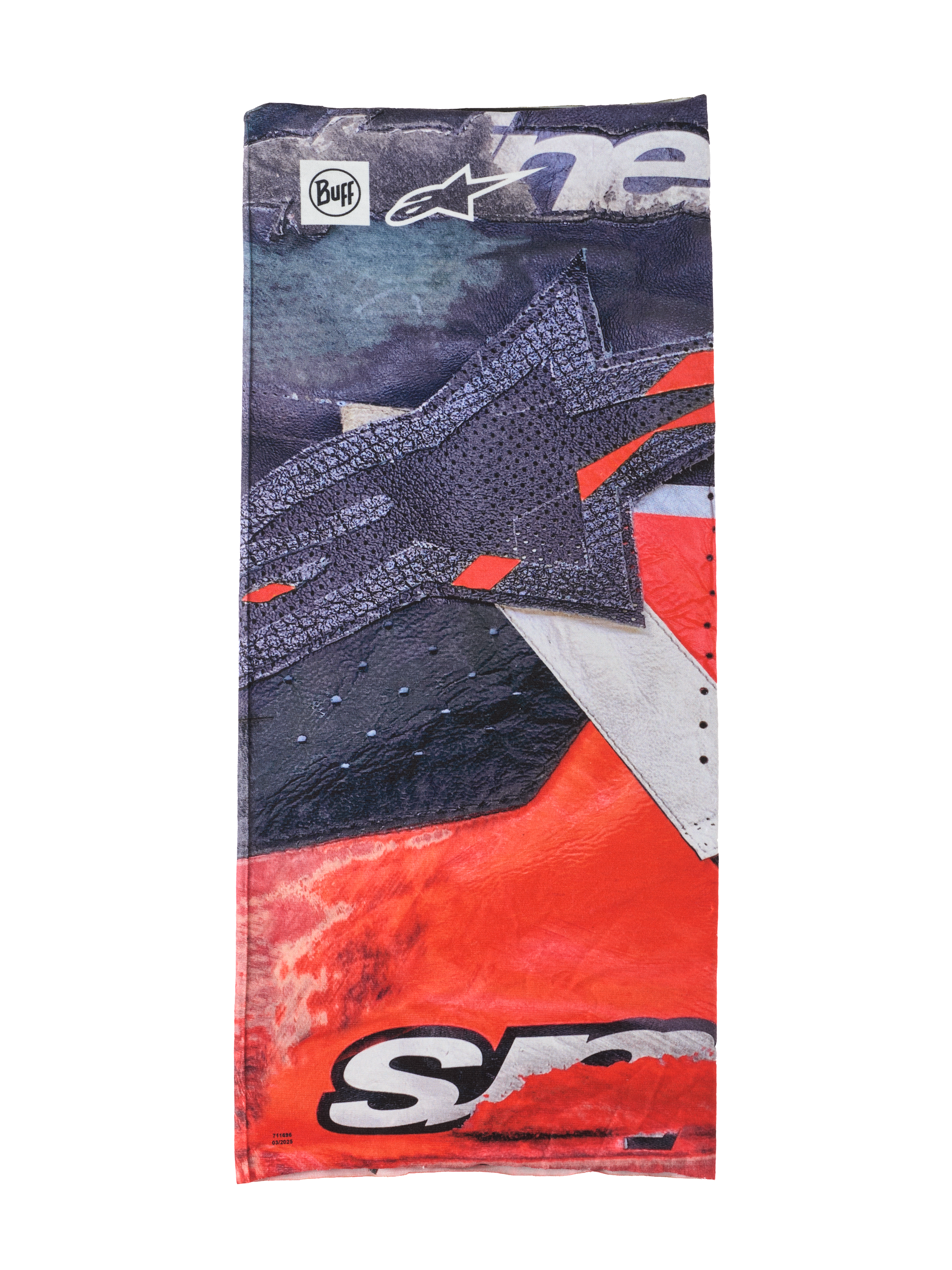Alpinestars Buff Ignite Neck Tube, multifunctionele nekwarmer, zwart en felrood met witte details, voorzien van grote stergrafiek, Alpinestars- en Buff-logo's, sportief ontwerp voor motorrijden