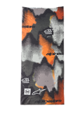 Alpinestars Buff Nazca Neck Tube, motor-nekwarmer, Gray Camo en Orange Fluo, digitaal halftone camouflagepatroon, met Alpinestars- en Buff-logo's en All Terra-branding, naadloze 4-way stretchstof voor rijden bij warm weer