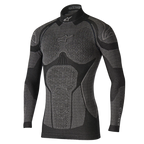 Alpinestars Ride Tech Top Lange Mouwen Winter, technische basislaag, zwart en grijs, met panelen met honingraatstructuur, opstaande kraag en compressiepasvorm voor motorrijden in koude weersomstandigheden