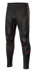 Alpinestars Ride Tech V2 Bottom Summer, motoronderbroek, zwart met rode accenten, getextureerde meshpanelen, rood sterlogo op de broekspijp, ademende compressielaag voor prestaties