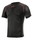 Alpinestars Ride Tech V2 Top Short Sleeve Summer, Black with Red accents, short sleeve motorcycle base layer, compression fit with body-mapped mesh ventilation panels, technical performance wear for summer road and track riding