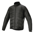 Alpinestars AMT Thermal Liner, zwarte thermische tussenlaag jas, met gequilte diagonale vulling en ripstop-stof, hoge kraag, volledige ritssluiting aan de voorzijde, lichtgewicht isolatie voor motor adventure touring
