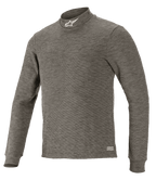 Alpinestars Race V3 Top met lange mouwen, technische autosport basislaag, antraciet melange grijs, opstaande kraag met wit sterlogo, gemêleerde vlamvertragende stof, professionele autorace-onderlaag
