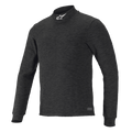 Alpinestars Race V3 Long Sleeve Top, Black textured base layer, high mock-neck collar with white logo, fitted design, flame-resistant motorsports performance wear