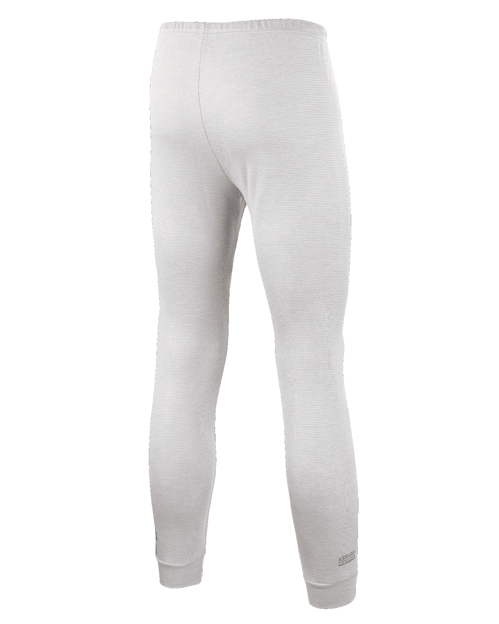 Alpinestars Race V3 Bottom, race-onderstuk voor de autosport, wit, achteraanzicht met getextureerde vlamvertragende stof, elastische tailleband en geribbelde enkelmanchetten, ontworpen voor professioneel gebruik in de autosport